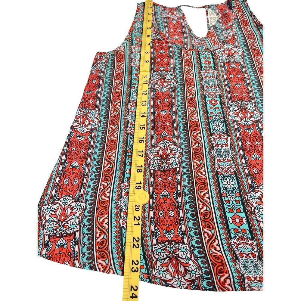 Pink Rose Sleeveless Boho Print Blouse with Keyhole Back – Size Small - Picture 7 of 10